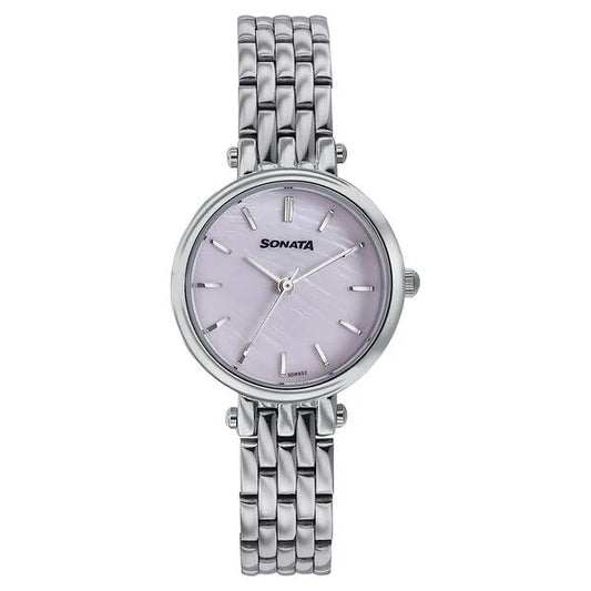 Sonata Wedding Edit Quartz Analog Pink Dial Stainless Steel Strap Watch For Women 87082sm01