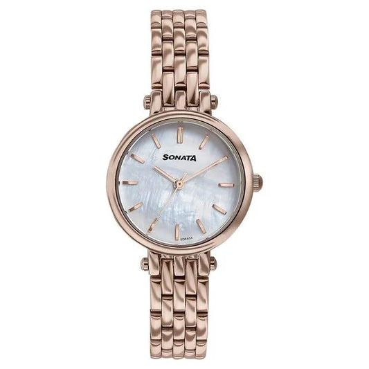 Sonata Wedding Edit Quartz Analog Off White Dial Stainless Steel Strap Watch For Women 87082wm01