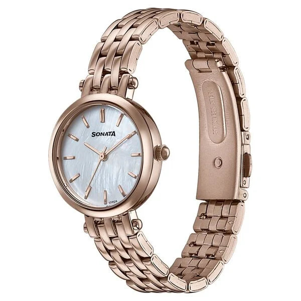 Sonata Wedding Edit Quartz Analog Off White Dial Stainless Steel Strap Watch For Women 87082wm01