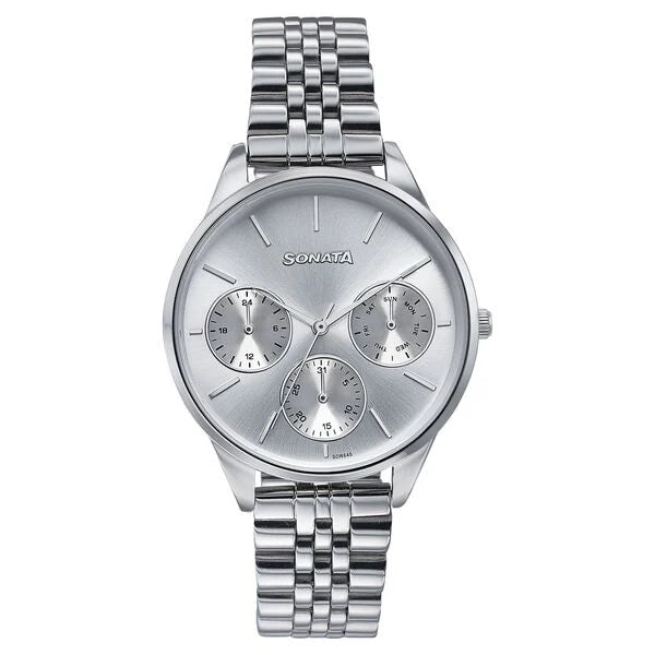 Sonata Wedding Edit Quartz Multifunction Silver Dial Stainless Steel Strap Watch For Women 87085sm01