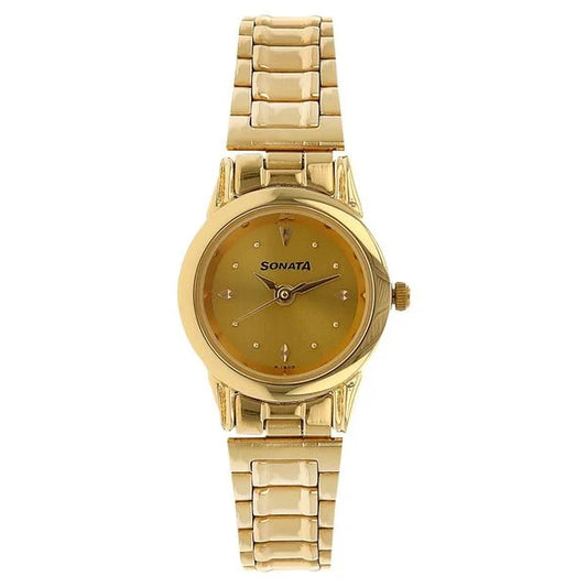 Sonata Quartz Analog Champagne Dial Stainless Steel Strap Watch for Women ns8925ym02w / 8925ym02