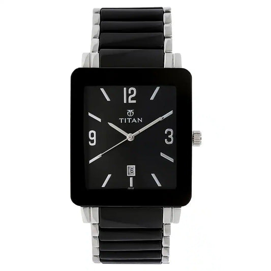 Titan Black Dial Two Toned Steel & Ceramic Strap Watch NL90013SD02 (DE138)