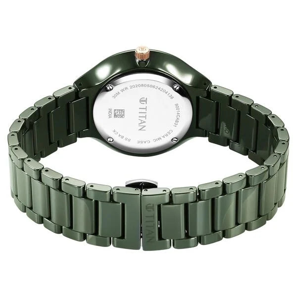 Titan Regalia Ceramics Quartz Analog Green Dial Green Color Ceramic Strap Watch For Men 90014kc03