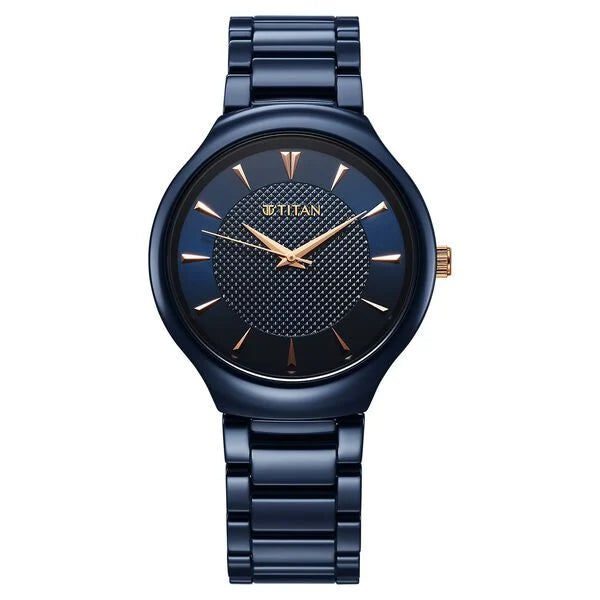 Titan Regalia Ceramics Quartz Analog Blue Dial Blue Color Ceramic Strap Watch For Men 90014kc04