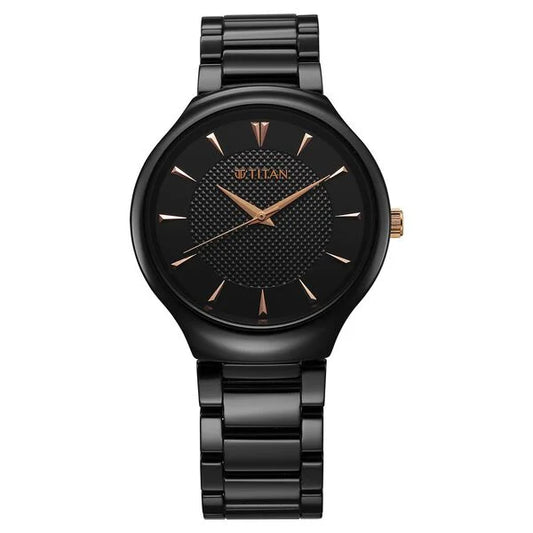 Titan Regalia Ceramics Quartz Analog Black Dial Black Color Ceramic Strap Watch For Men 90014kc05