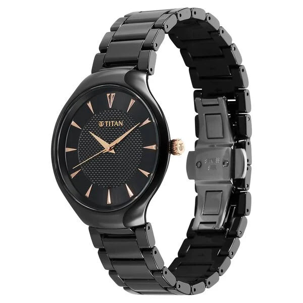 Titan Regalia Ceramics Quartz Analog Black Dial Black Color Ceramic Strap Watch For Men 90014kc05