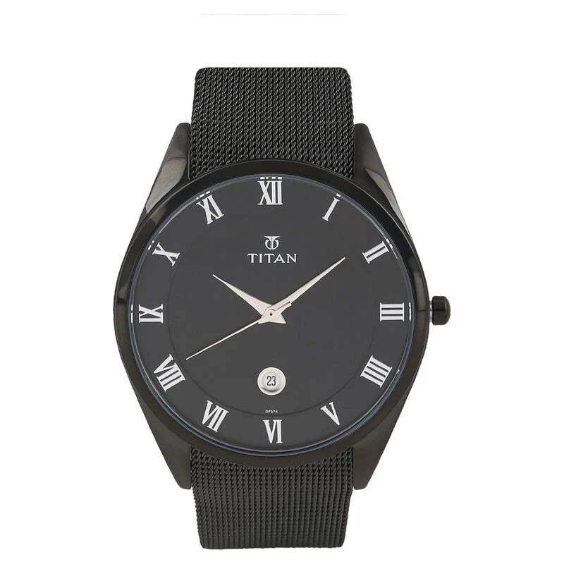 Titan Quartz Analog with Date Black Dial Stainless Steel Strap Watch for Men NN90054NM01 / 90054NM01