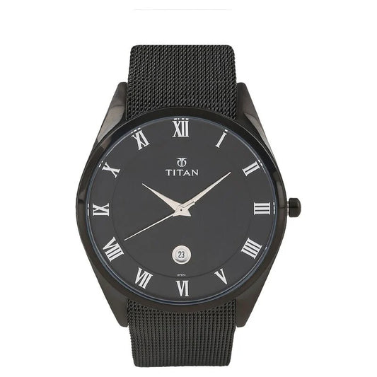 Titan Quartz Analog with Date Black Dial Stainless Steel Strap Watch for Men NN90054NM01 / 90054NM01