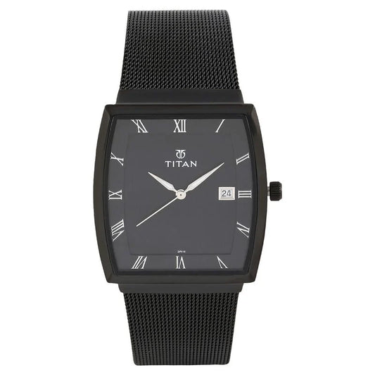 Titan Quartz Analog with Date Black Dial Stainless Steel Strap Watch for Men NS90076NM01 / 90076NM01