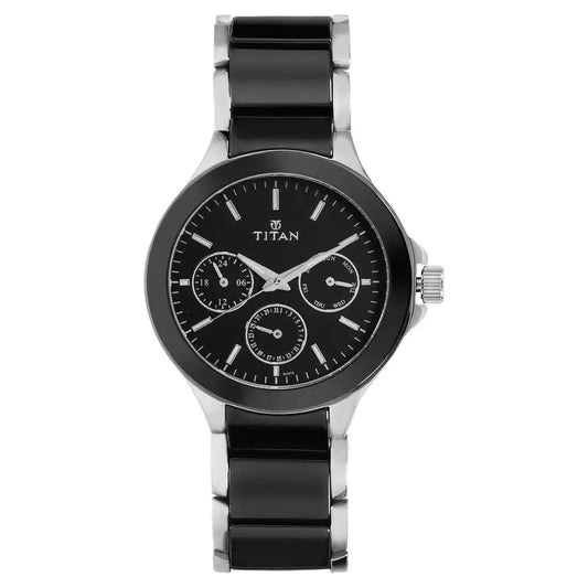 Titan Black Dial Multifunction Watch with Steel & Ceramic Strap NP90089KD01 (DH879)