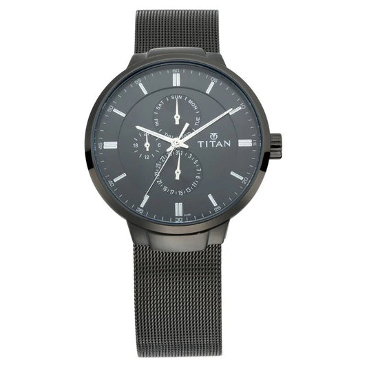 Titan Workwear Black Dial Quartz Multifunction Stainless Steel Strap watch for Men NN90093NM01 / 90093NM01