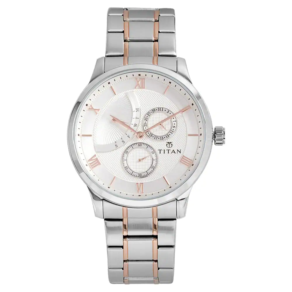 Titan Retrograde White Dial Stainless Steel Strap Watch NP90101KM01