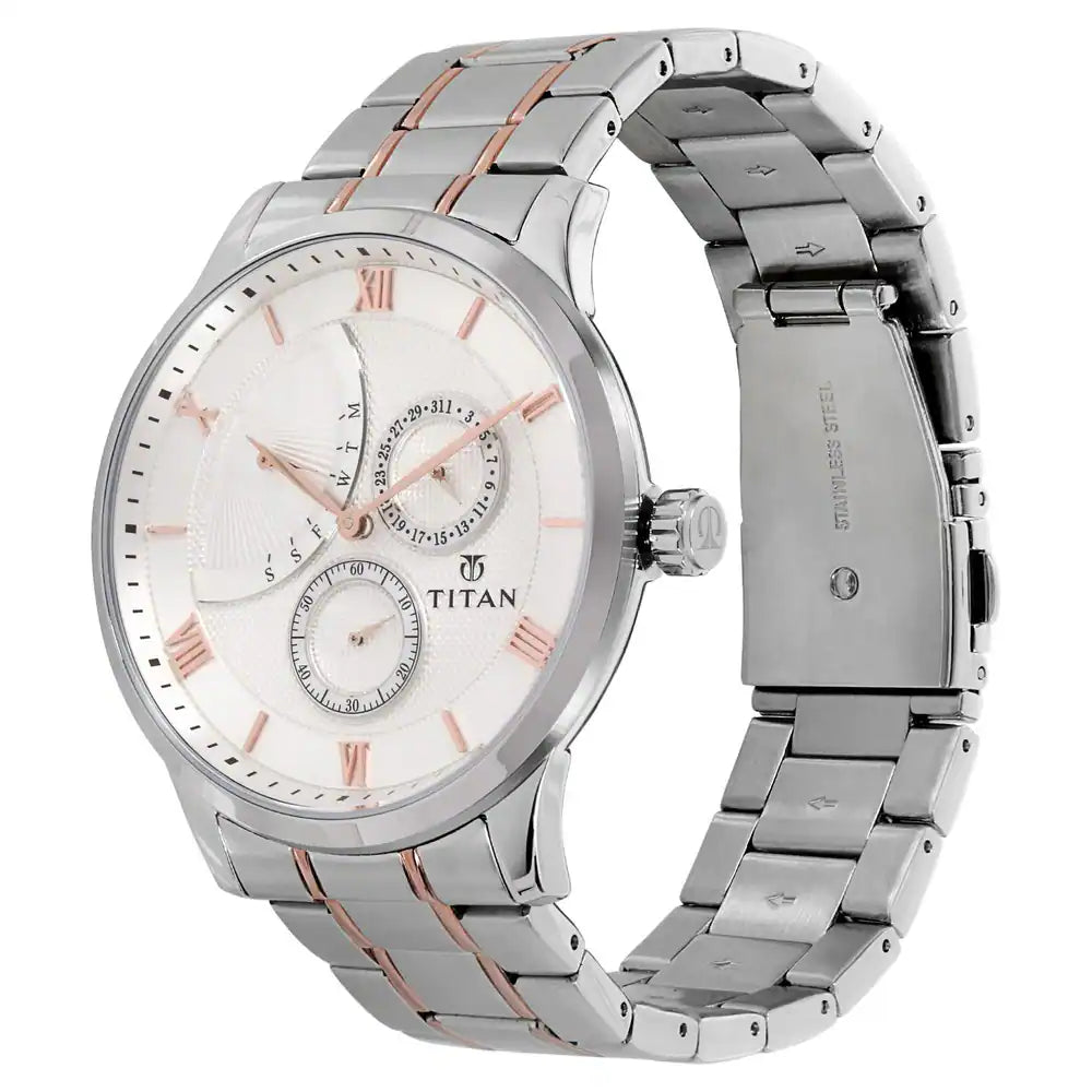 Titan Retrograde White Dial Stainless Steel Strap Watch NP90101KM01