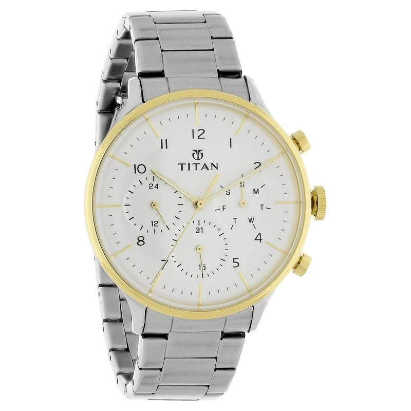 Titan White Dial Quartz Multifunction Stainless Steel Strap watch for Men NS90102BM01 / 90102BM01