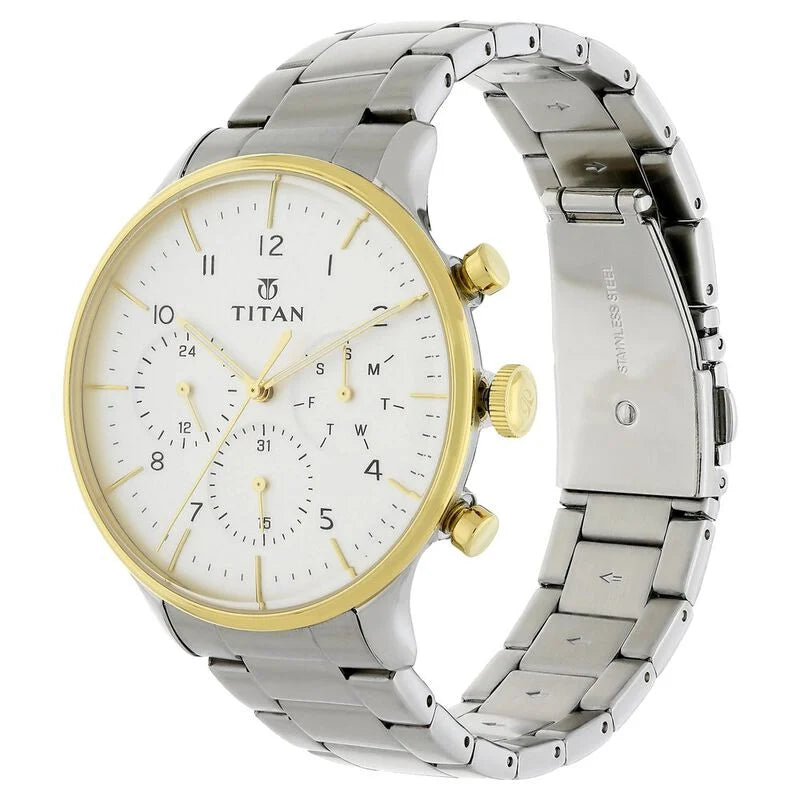 Titan White Dial Quartz Multifunction Stainless Steel Strap watch for Men NS90102BM01 / 90102BM01