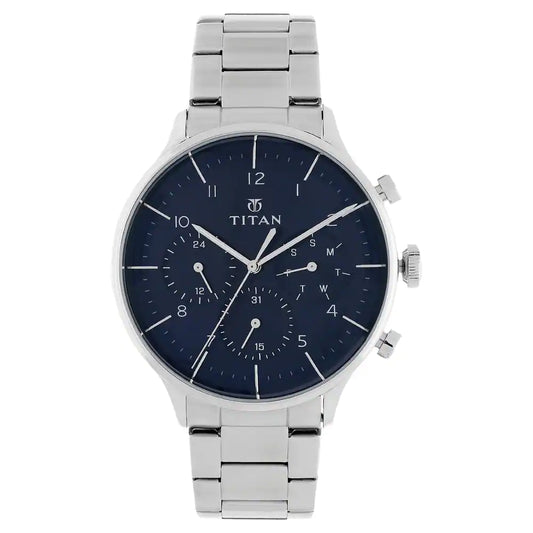 Titan Classique Blue Dial Stainless Steel Strap Watch NP90102SM01 (DH750)