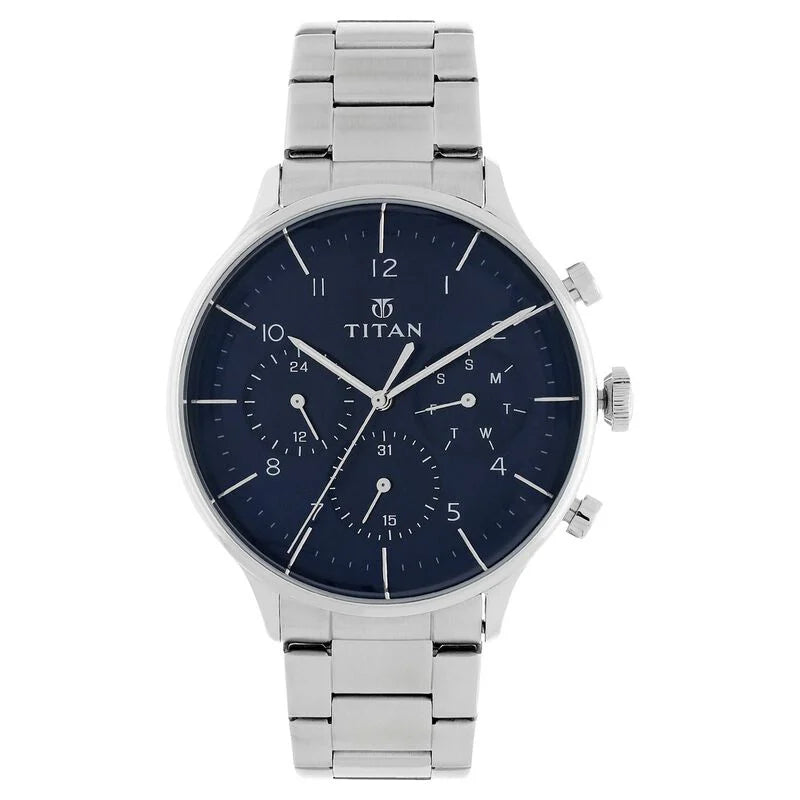 Titan Quartz Multifunction Blue Dial Stainless Steel Strap Watch for Men NS90102SM01 / 90102SM01