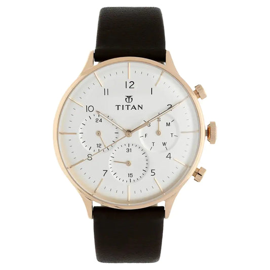 TITAN On Trend White Dial Leather Strap Watch NR90102WL01