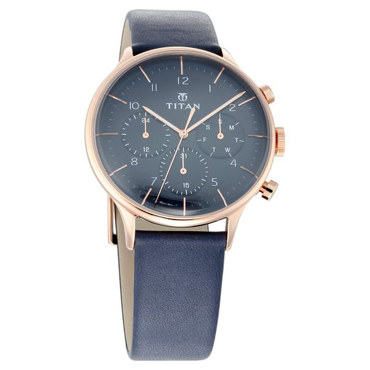 Titan Quartz Multifunction Blue Dial Leather Strap Watch for Men NR90102WL02 / NS90102WL02