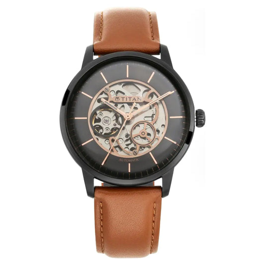 Automatic Watch with Black Dial & Tan Strap NP90110NL01 / NS90110NL01