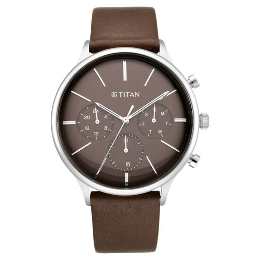 TITAN Light Leathers Watch with Brown Dial & Brown Leather Strap 90134SL02(DM196)