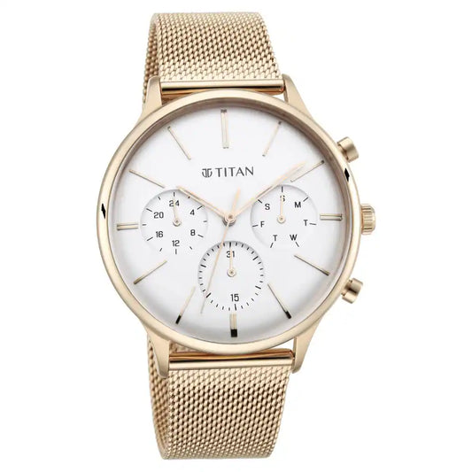 Titan Light Leathers Watch with Silver Dial & Pink Stainless Steel Strap NP90134WM01 (DM198)