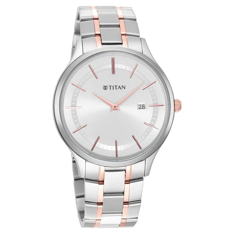 Titan Classique Slimline Silver Dial Analog with Date Stainless Steel Strap watch for Men NS90142KM01 / 90142KM01