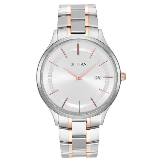 Titan Classique Slimline Watch with Silver Dial & Two Toned Stainless Steel Strap NQ90142KM01