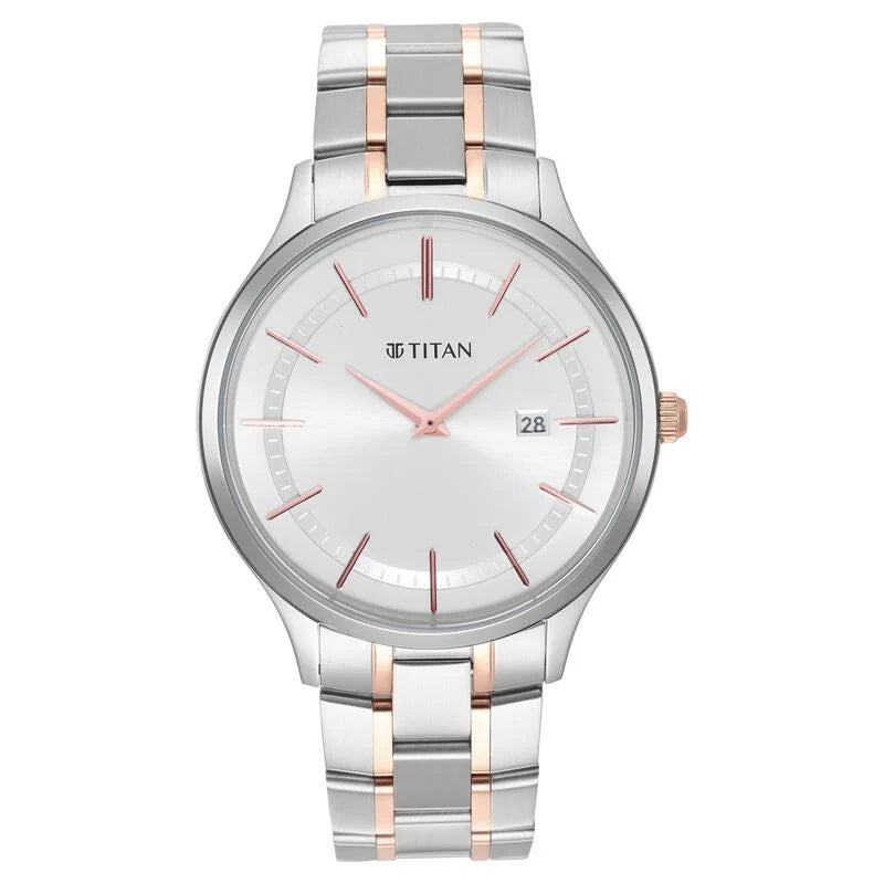 Titan Classique Slimline Silver Dial Analog with Date Stainless Steel Strap watch for Men NS90142KM01 / 90142KM01