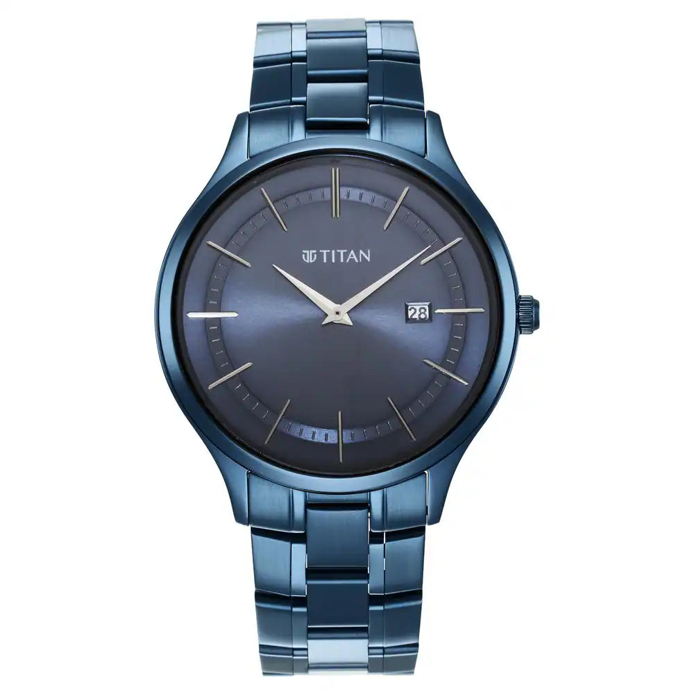 Titan Classique Slimline Watch with Blue Dial & Blue Stainless Steel Strap NQ90142QM01