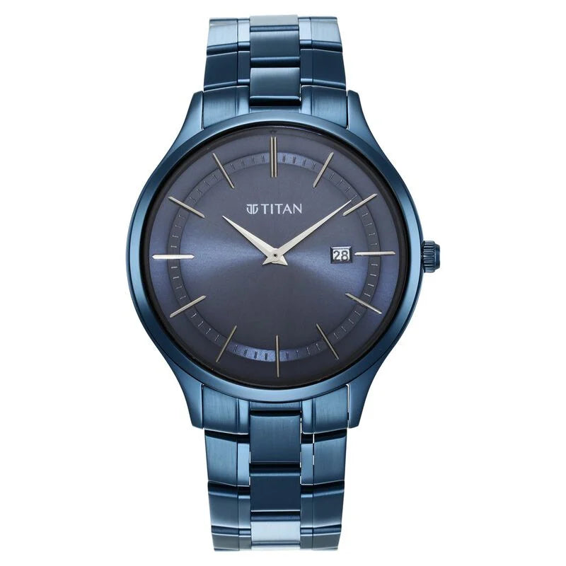 Titan Classique Slimline Blue Dial Quartz Analog with Date Stainless Steel Strap watch for Men NS90142QM01 / 90142QM01