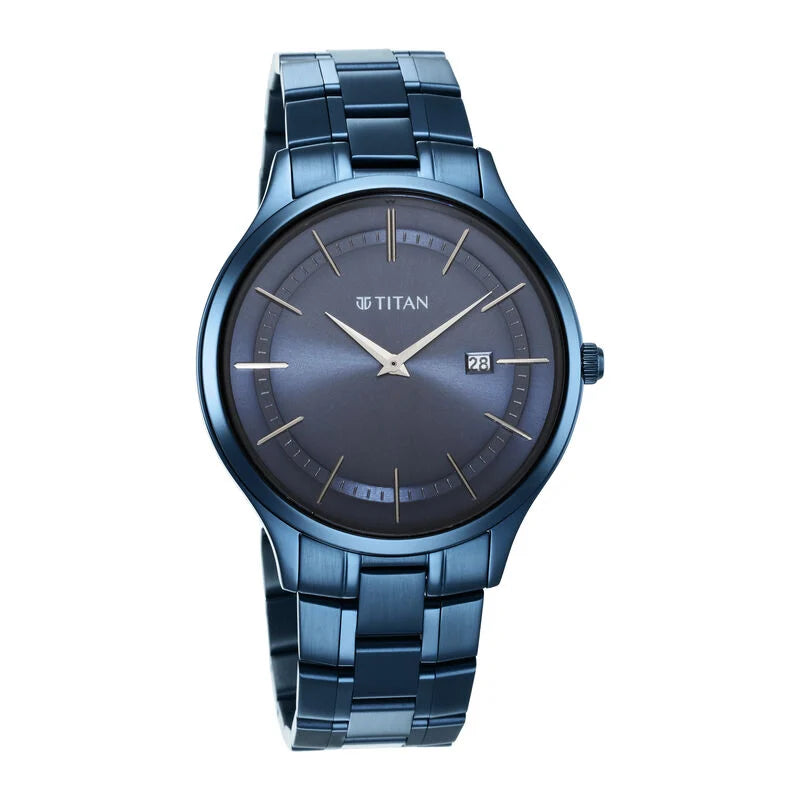 Titan Classique Slimline Blue Dial Quartz Analog with Date Stainless Steel Strap watch for Men NS90142QM01 / 90142QM01