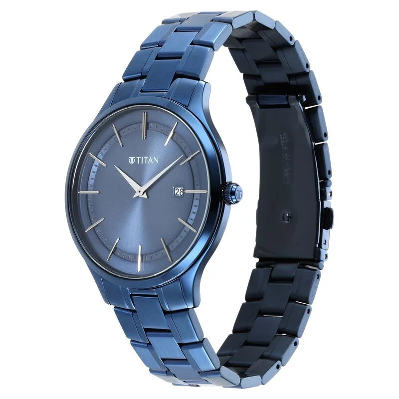 Titan Classique Slimline Blue Dial Quartz Analog with Date Stainless Steel Strap watch for Men NS90142QM01 / 90142QM01