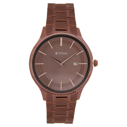 Titan Classique Slimline Brown Dial Stainless Steel Strap Watch 90142QM05 / NS90142QM05