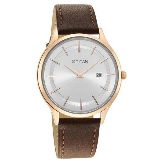 Titan Classique Slimline Silver Dial Analog with Date Leather Strap watch for Men ns90142wl01 / 90142wl01