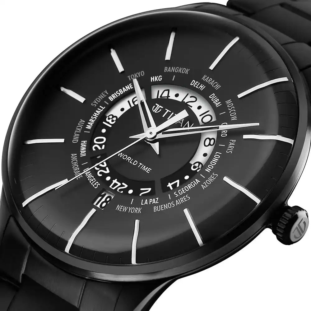 World Time Black Dial Stainless Steel Strap Watch 90145NM01 / NS90145NM01