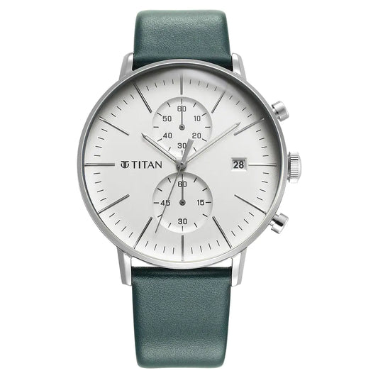 Titan Infinity Display Silver Dial Leather Strap Watch 90146SL01