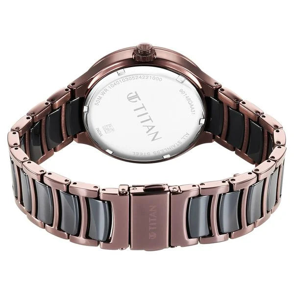 Titan Ceramic Fusion Quartz Multifunction Black Dial With Two Toned Color Stainless Steel Strap Watch For Men 90148kd05