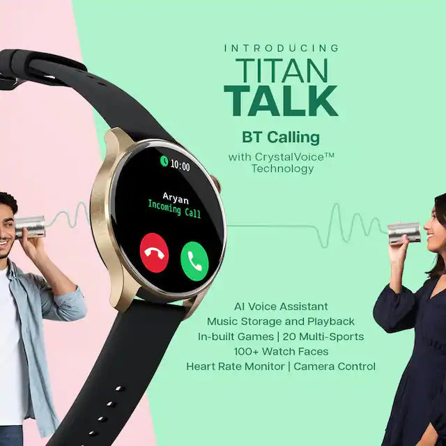 Titan Talk- Touch Screen Watch with Blue Strap, BT Calling, AI- Voice Assistant, and Amoled Display 90156AP04