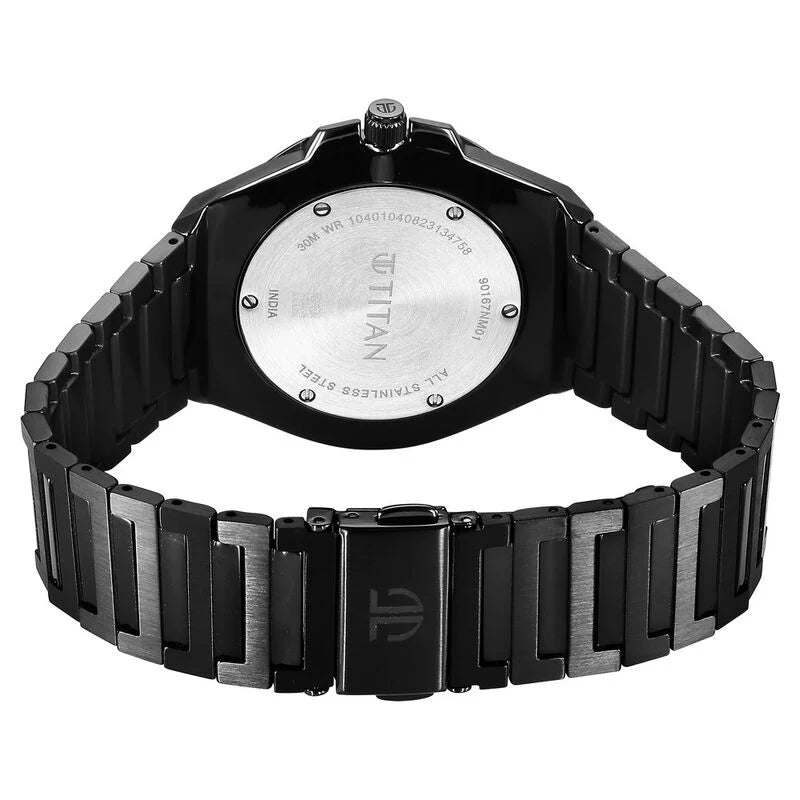 Titan Classic Slim Quartz Analog with Date Black Dial Stainless Steel Strap Watch for Men 90167NM01