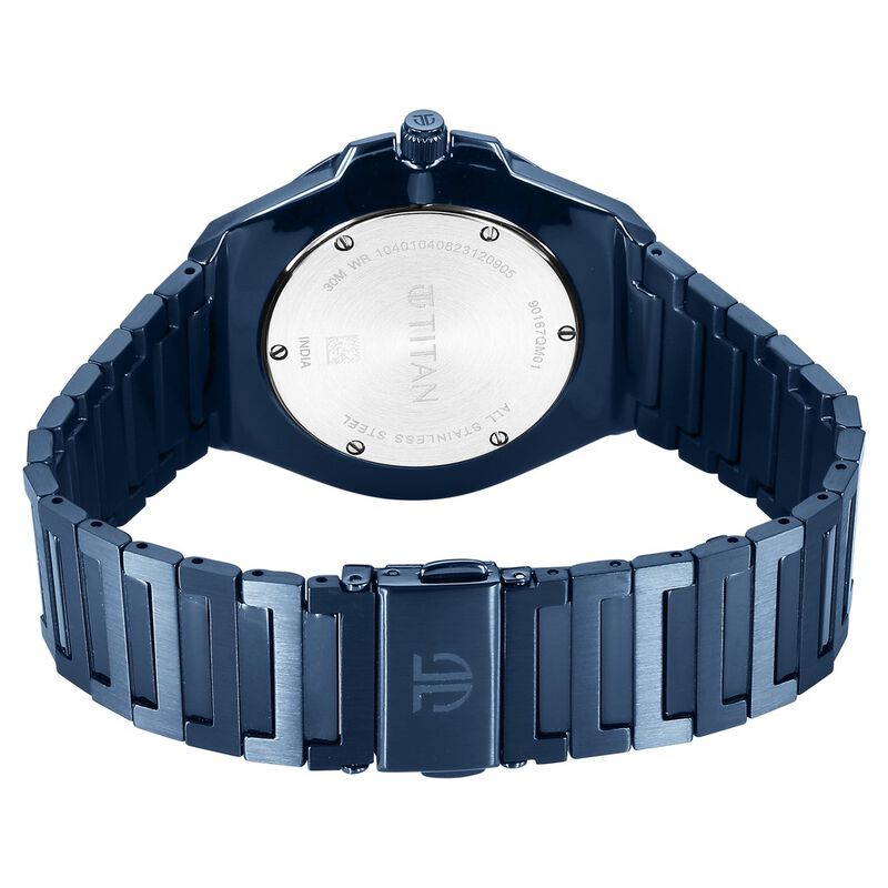 Titan Classic Slim Quartz Analog with Date Blue Dial Stainless Steel Strap Watch for Men 90167QM01