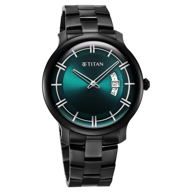 Titan Classic Distincta Green Dial Analog with Date Stainless Steel Strap Watch for Men NS90170NM01 / 90170NM01