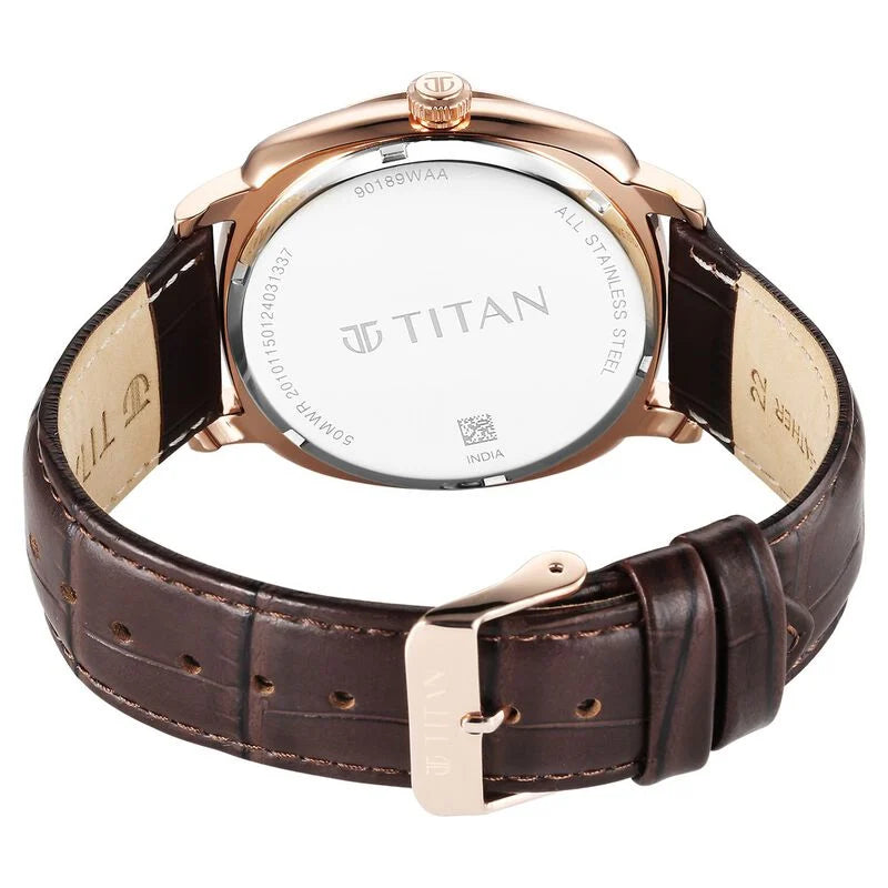 Titan Classique Suave Quartz Brown Dial Brown Leather Strap Watch for Men 90189WL01