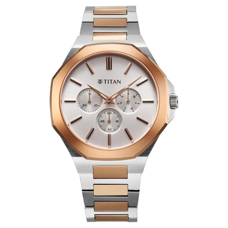 Titan Classic Slim Multifunction Quartz Multifunction Silver Dial Stainless Steel Strap Watch For Men 90198KM01