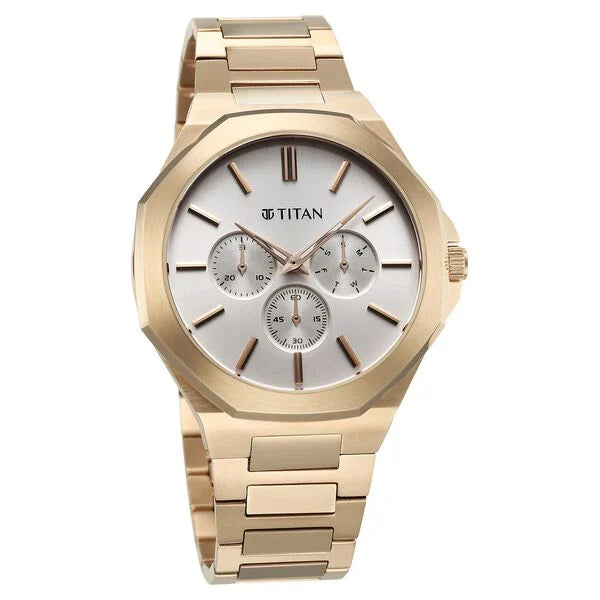 Titan Classic Slim Multifunction Quartz Multifunction Silver Dial Stainless Steel Strap Watch For Men 90198wm01