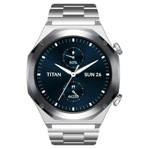 Titan Maestro Premium Metal Smartwatch with All SS construction, SingleSync BT Calling, Functional Crown 90208km01