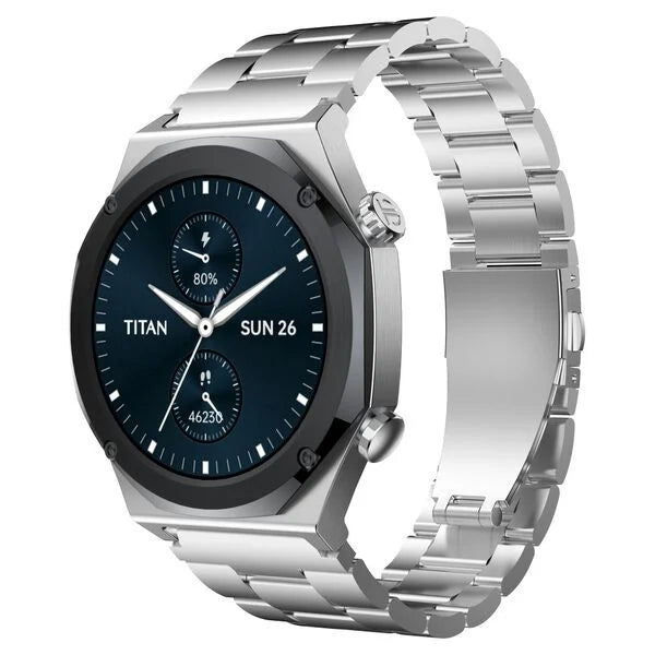 Titan Maestro Premium Metal Smartwatch with All SS construction, SingleSync BT Calling, Functional Crown 90208km01