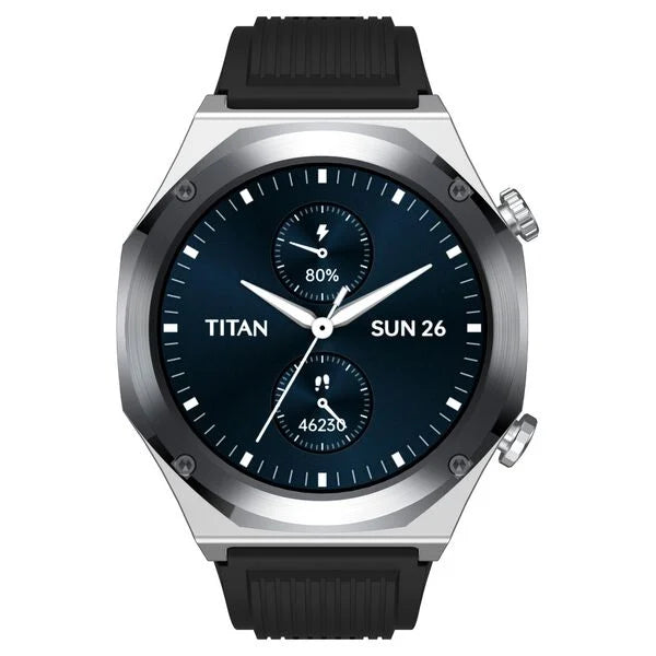 Titan Maestro Premium Metal Smartwatch with All SS construction, SingleSync BT Calling, Functional Crown 90208km01