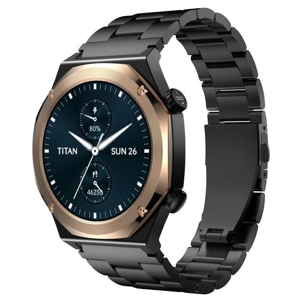 Titan Maestro Premium Metal Smartwatch with All SS construction, SingleSync BT Calling, Functional Crown 90208km02