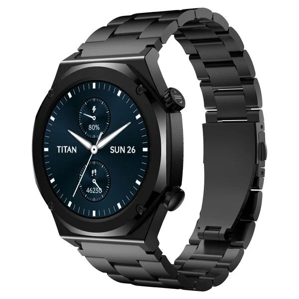 Titan Maestro Premium Metal Smartwatch with All SS construction, SingleSync BT Calling, Functional Crown 90208nm01